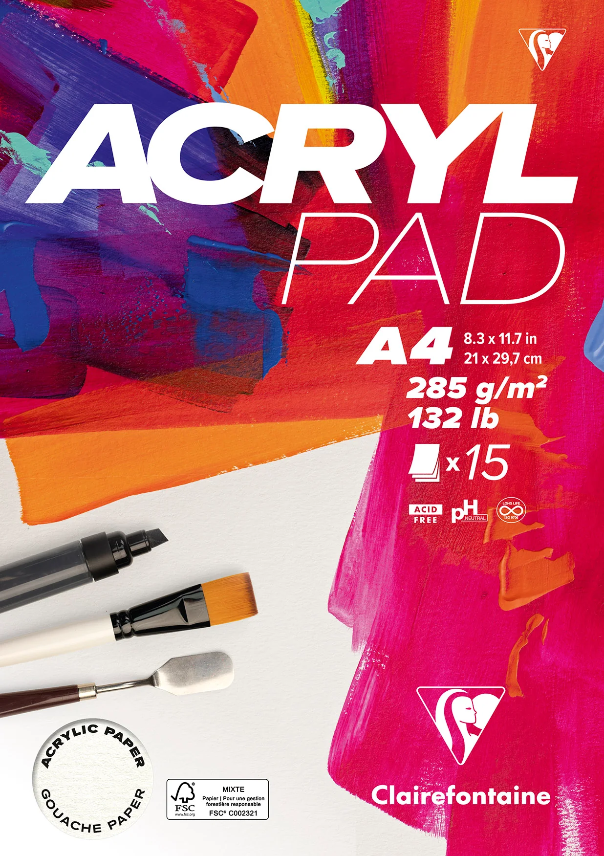 Bloc Acrylpad collé - 15 feuilles - 285 gr - Format A3, A4 & A5 - Image 2