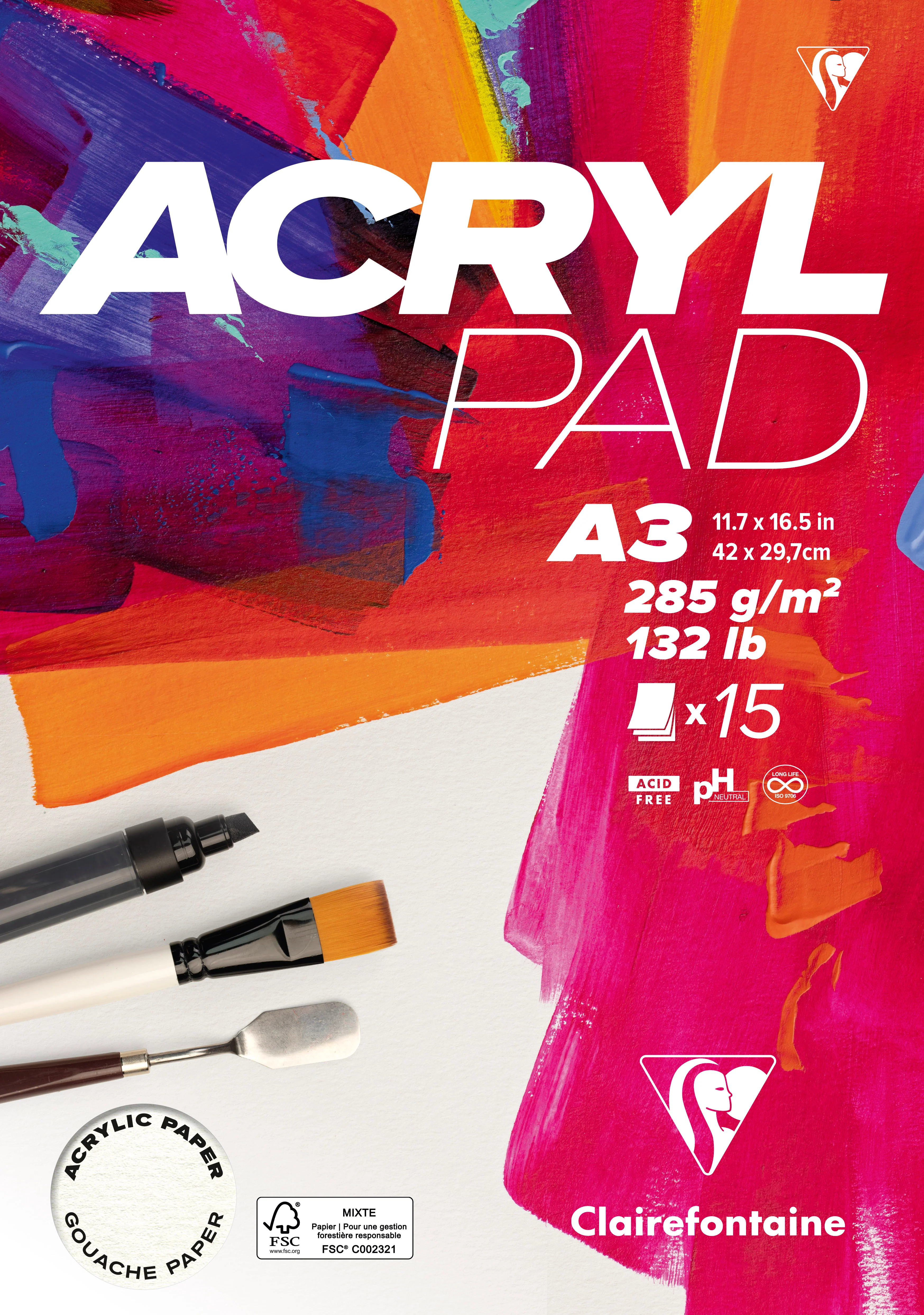 Bloc Acrylpad collé - 15 feuilles - 285 gr - Format A3, A4 & A5 - Image 3