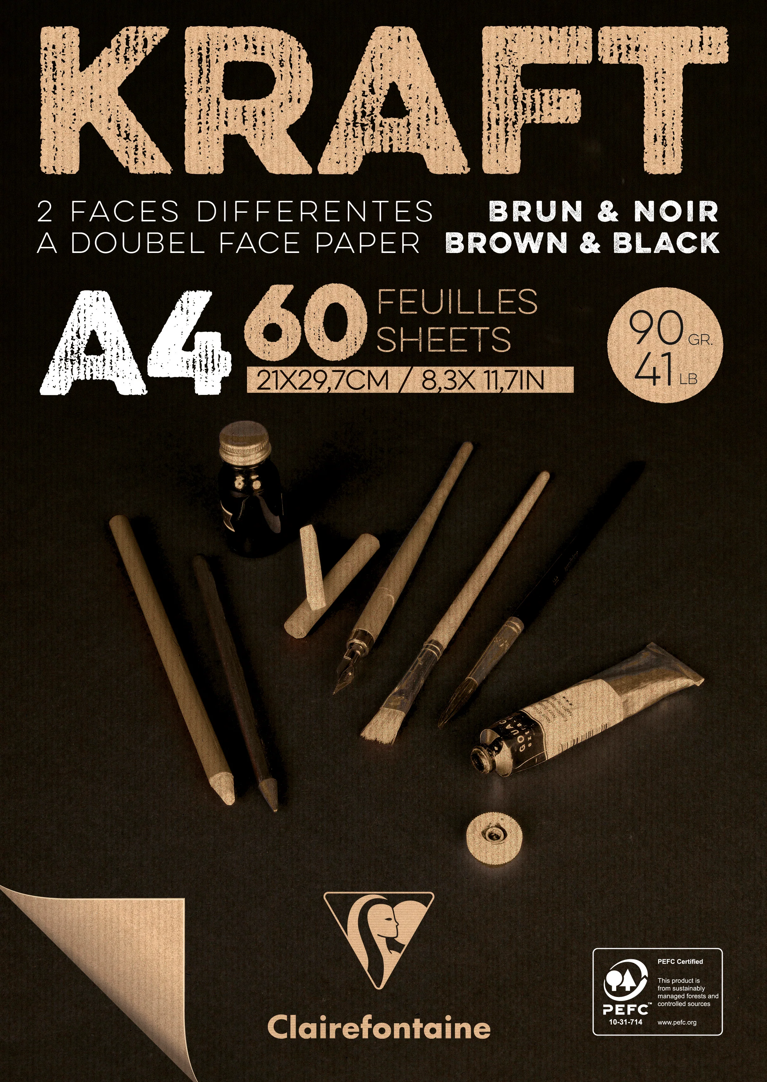 Bloc kraft brun/noir - 60 feuilles - 90gr/m² - formats A3-A4 & A5 - Image 2