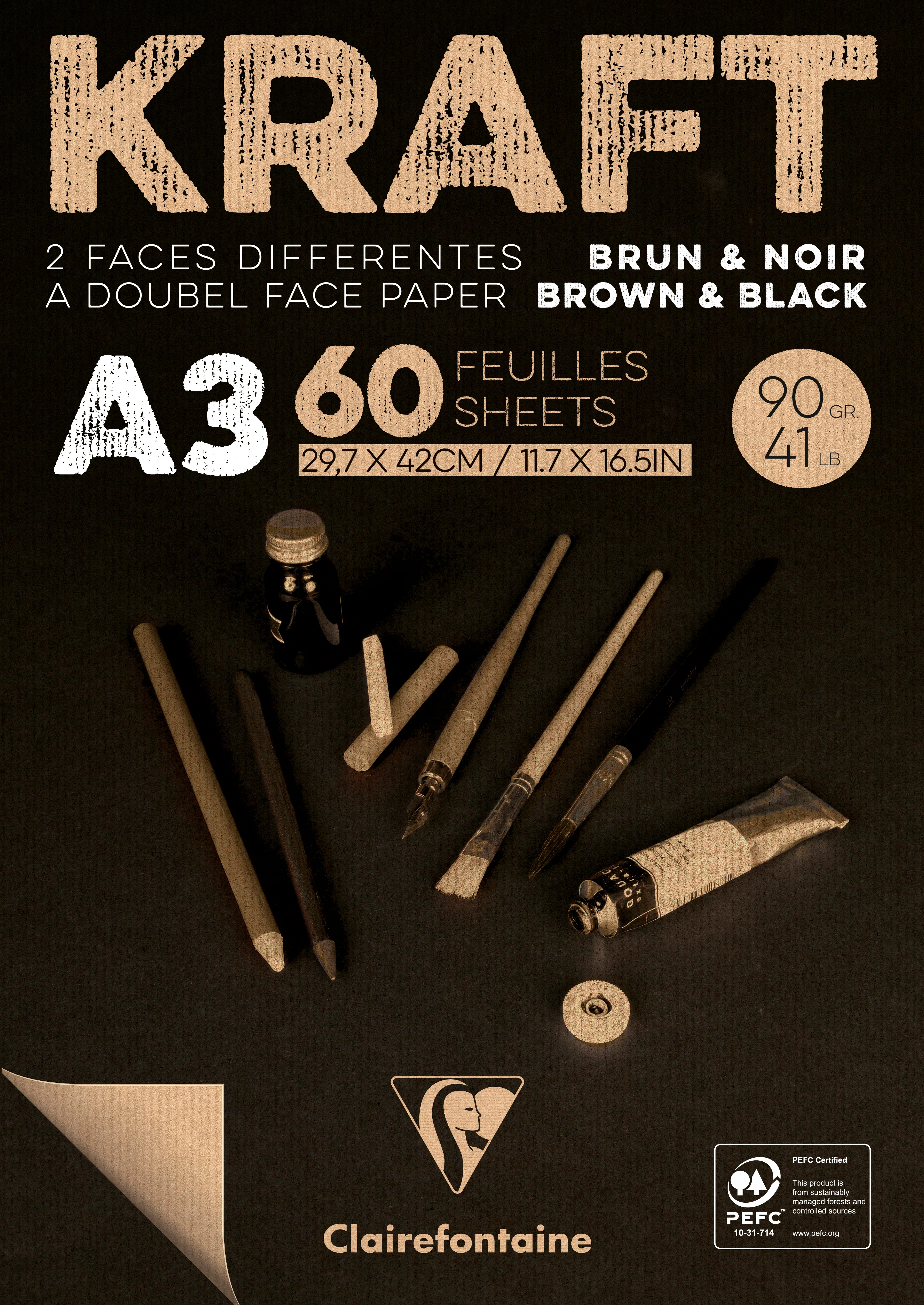 Bloc kraft brun/noir - 60 feuilles - 90gr/m² - formats A3-A4 & A5 - Image 3