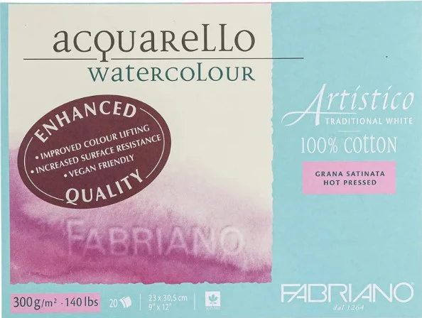Bloc papier Artistico blanc traditionnel 23x30,5 cm - 20 feuilles - 300g/m² - Grain satiné