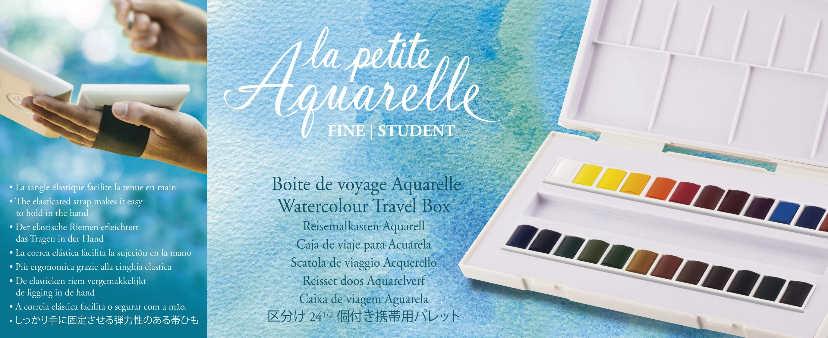 Boîte de peinture aquarelle fine "La petite Aquarelle" 24 1/2 godets
