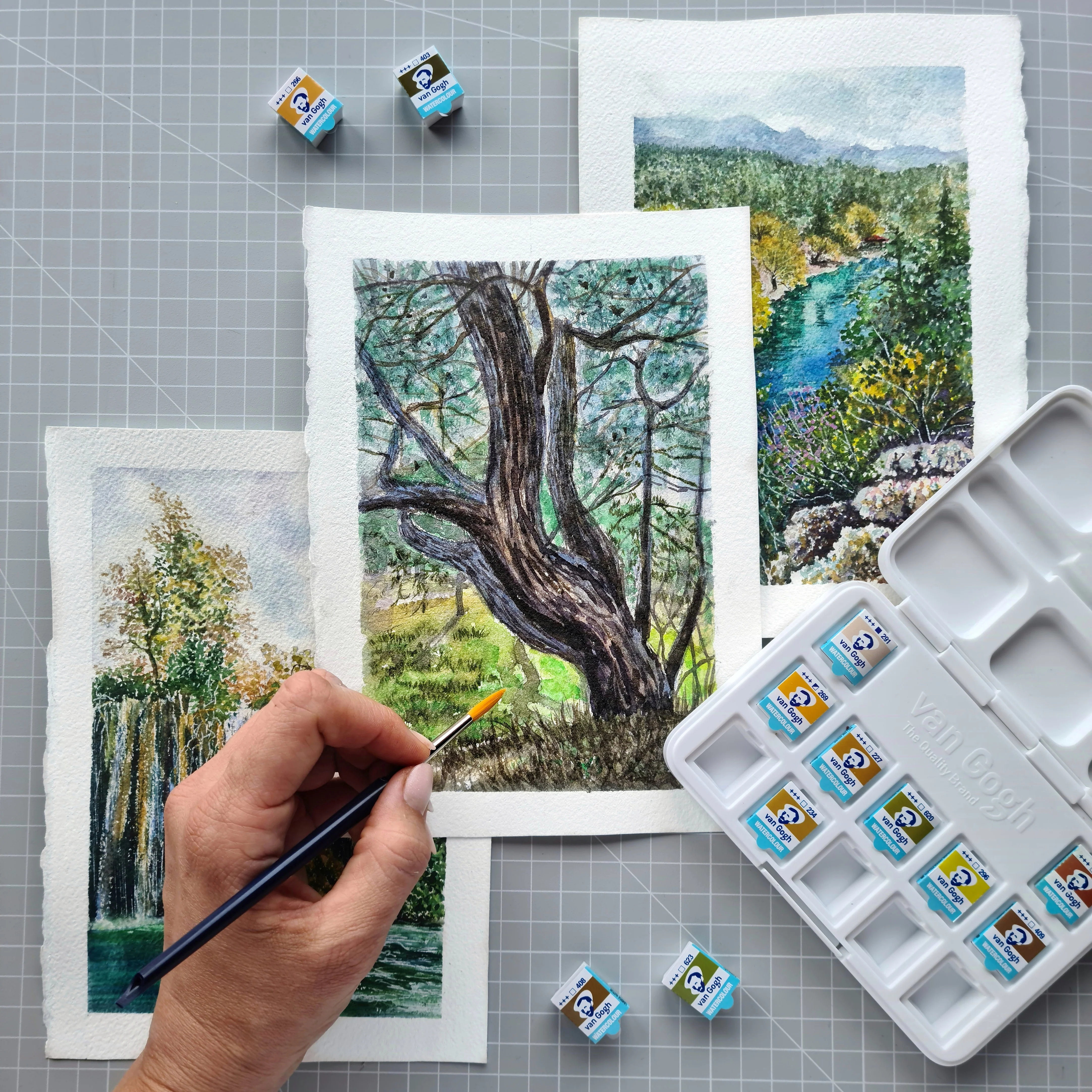 Boîte plastique de poche 12 1/2 godets aquarelle Van Gogh couleurs nature + pinceau - Image 3