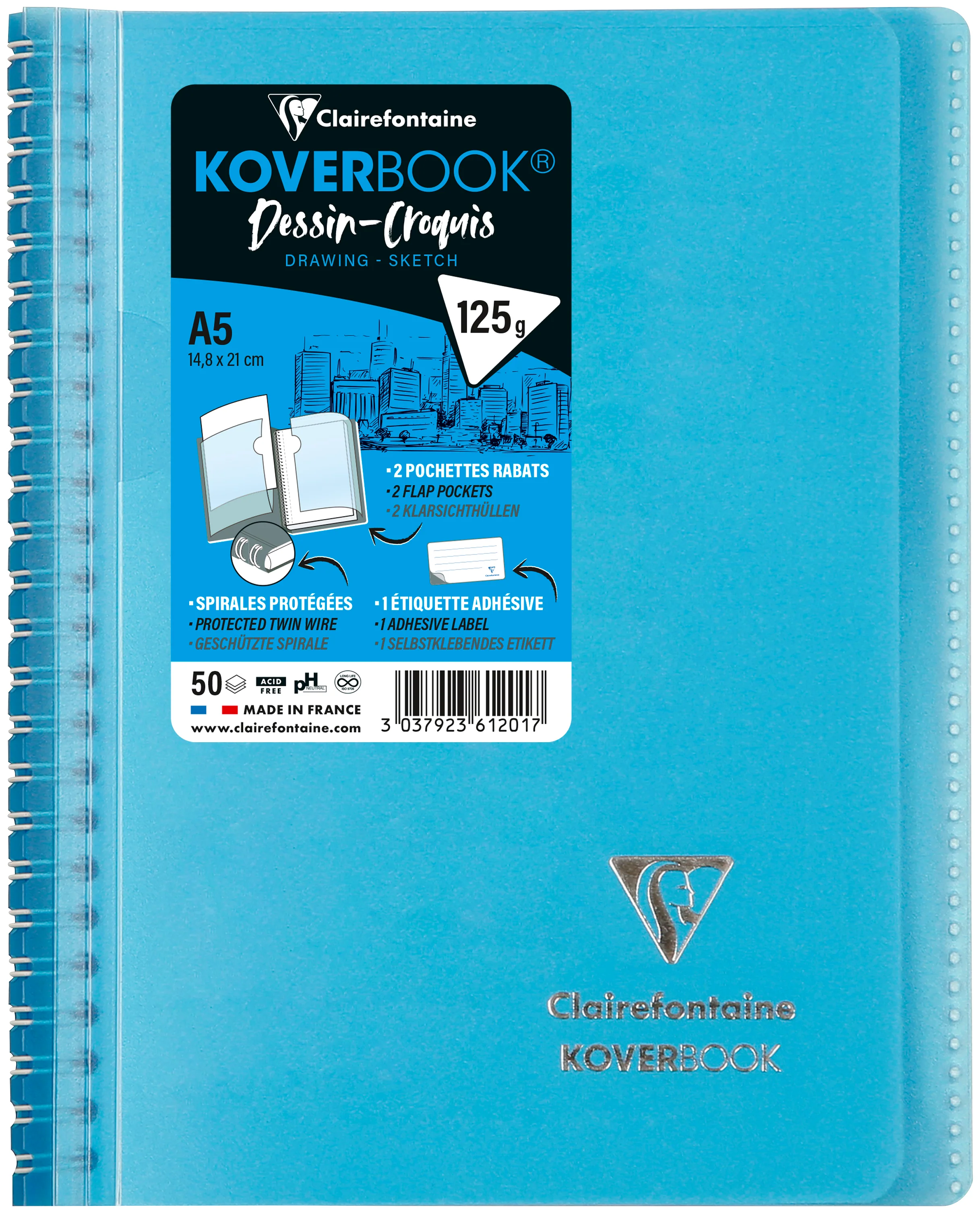 Carnet dessin/croquis KOVERBOOK reliure intégrale enveloppante A5-100 pages papier blanc 125gr couverture polypropylène - Image 2