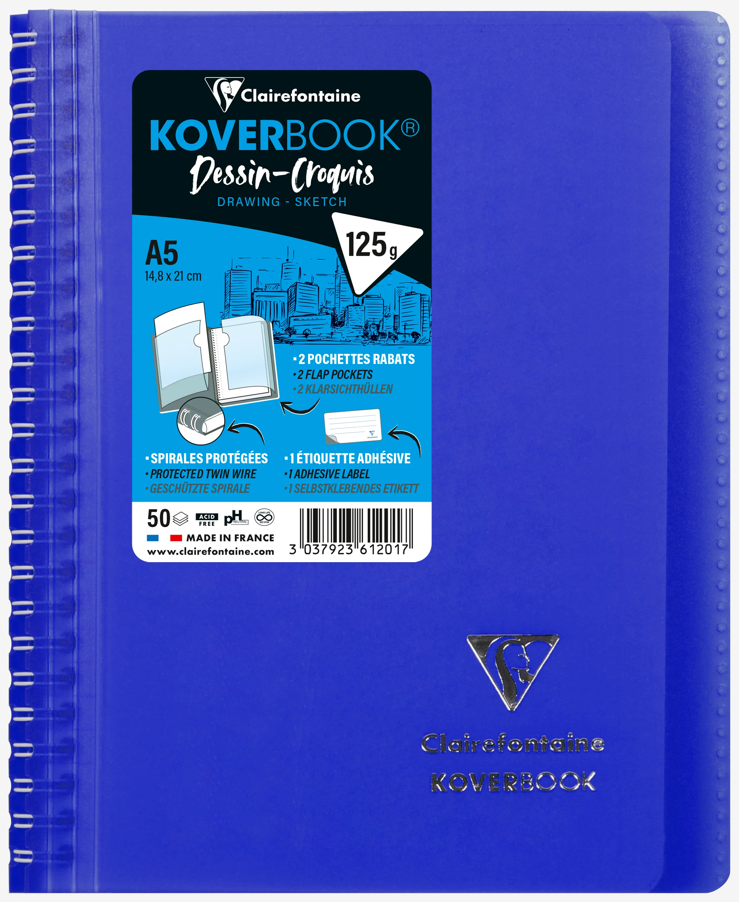 Carnet dessin/croquis KOVERBOOK reliure intégrale enveloppante A5-100 pages papier blanc 125gr couverture polypropylène - Image 3