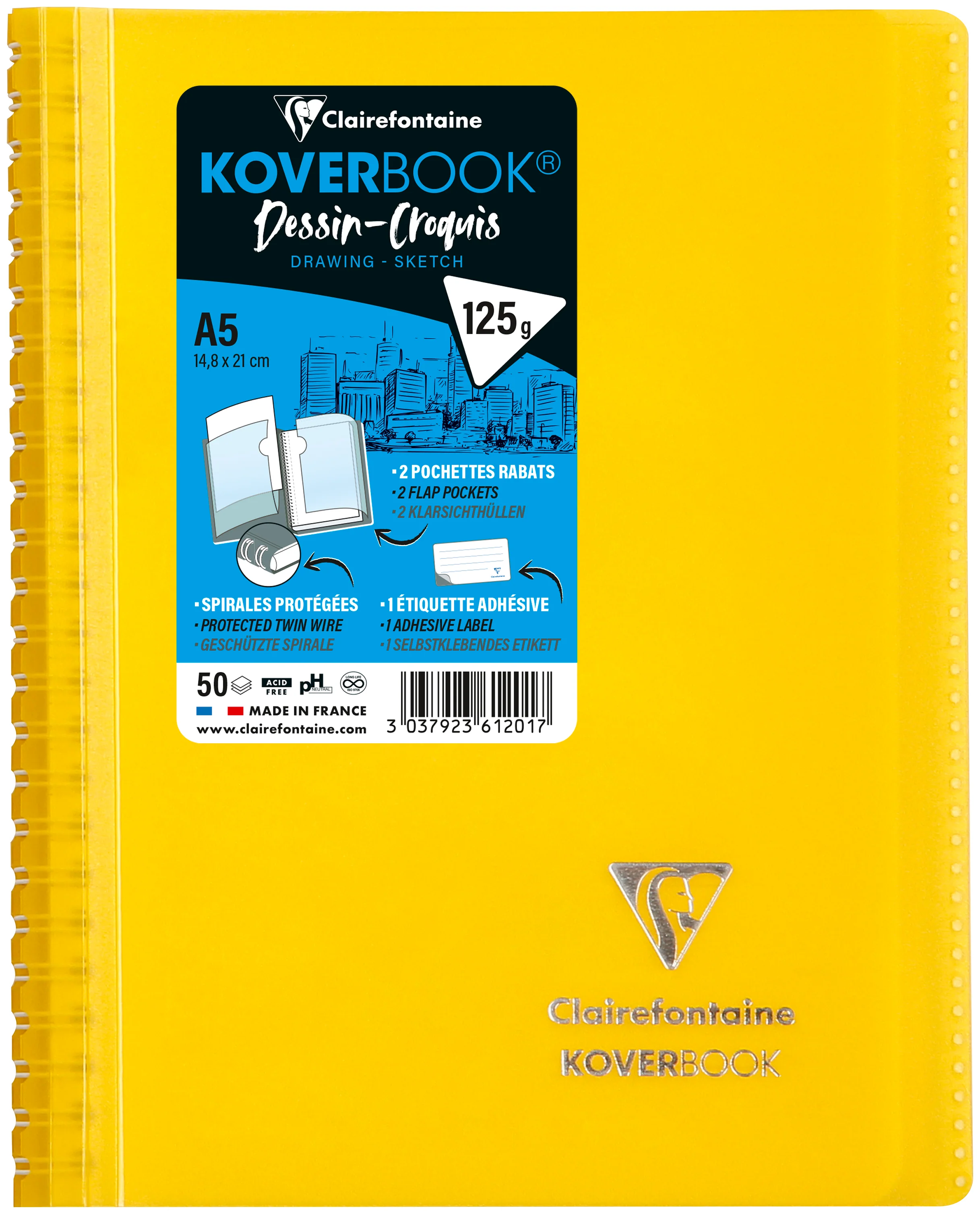 Carnet dessin/croquis KOVERBOOK reliure intégrale enveloppante A5-100 pages papier blanc 125gr couverture polypropylène - Image 6