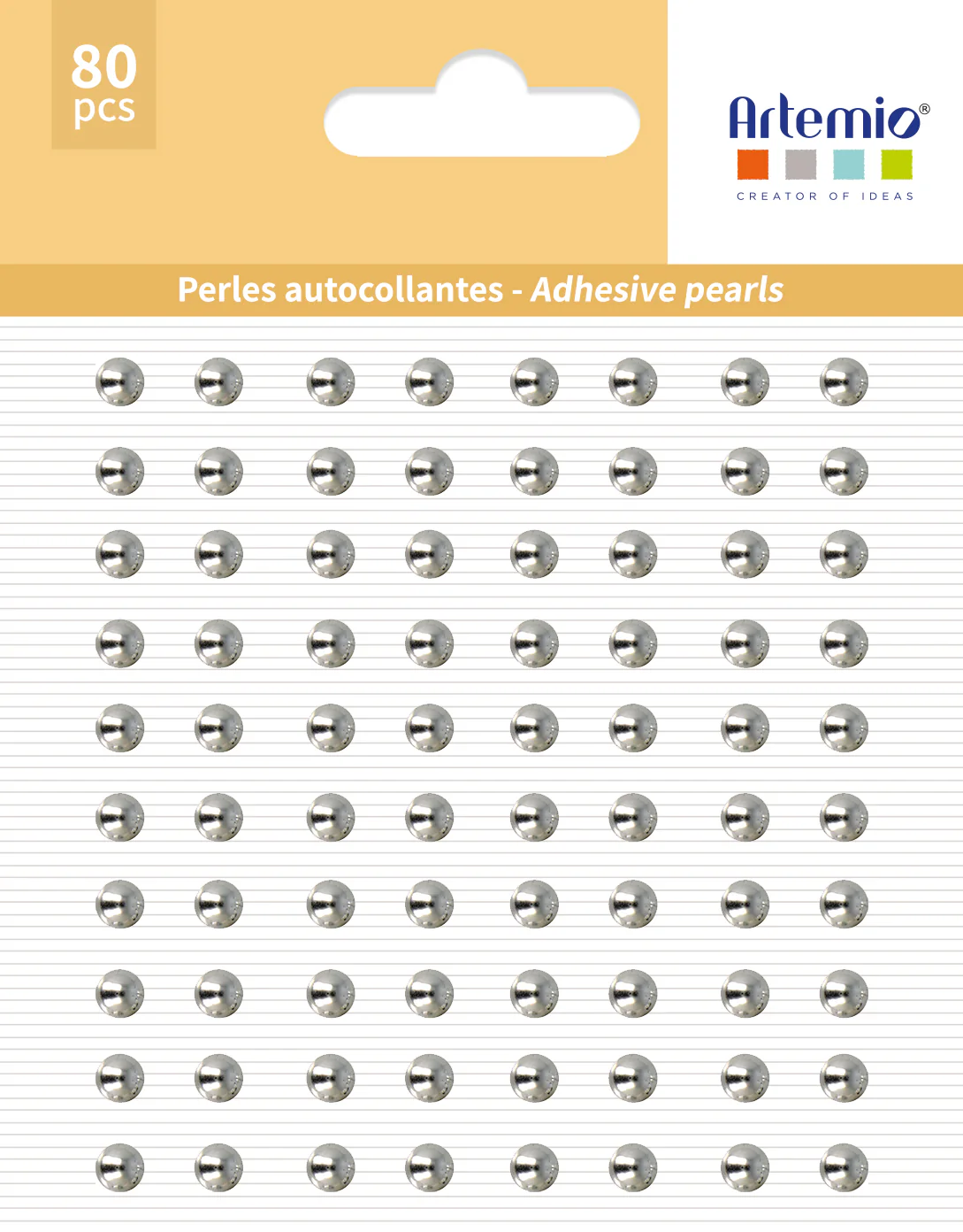 80 perles adhésives argent