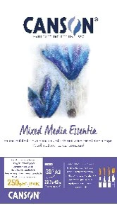 Bloc 30 feuilles Canson® Mixed Media Essentia A3 250g/m², grain fin blanc naturel, collé petit côté