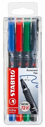 Pochette de 4 Marqueurs OHPEN permanent noir/bleu/rouge/vert 0.4mm, 0.7mm et 1mm - Image 2