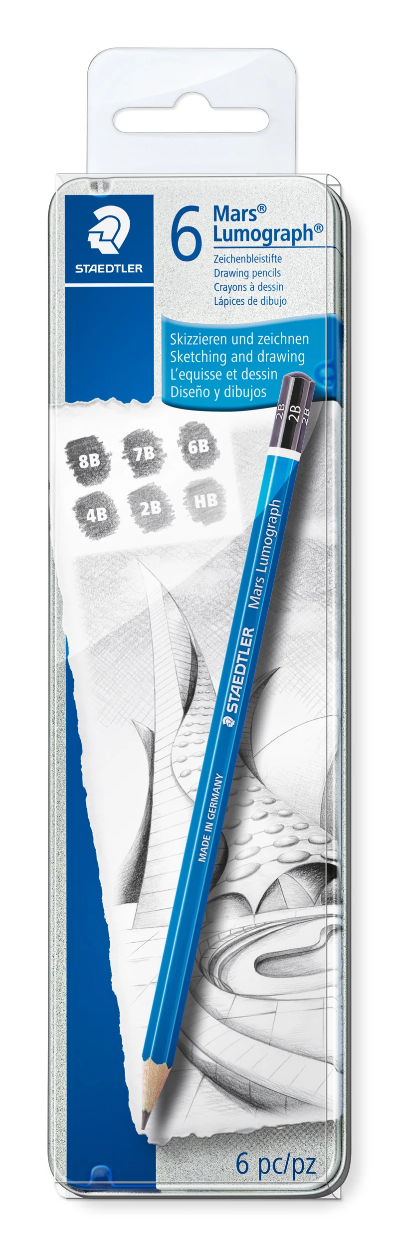 STAEDTLER - Crayons graphite - Mars Lumograph 100 - Boîte métal 6 crayons graphite assortis (8B, 7B, 6B, 4B, 2B, HB) - 100 G6