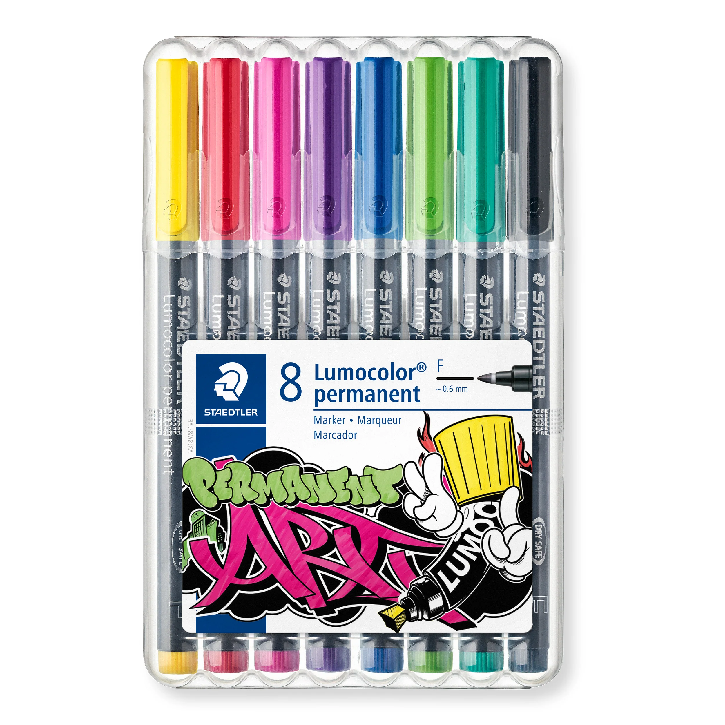 Etui chevalet de 8 feutres permanents Lumocolor - Pointe fine 0,6 mm - assortis - STAEDTLER