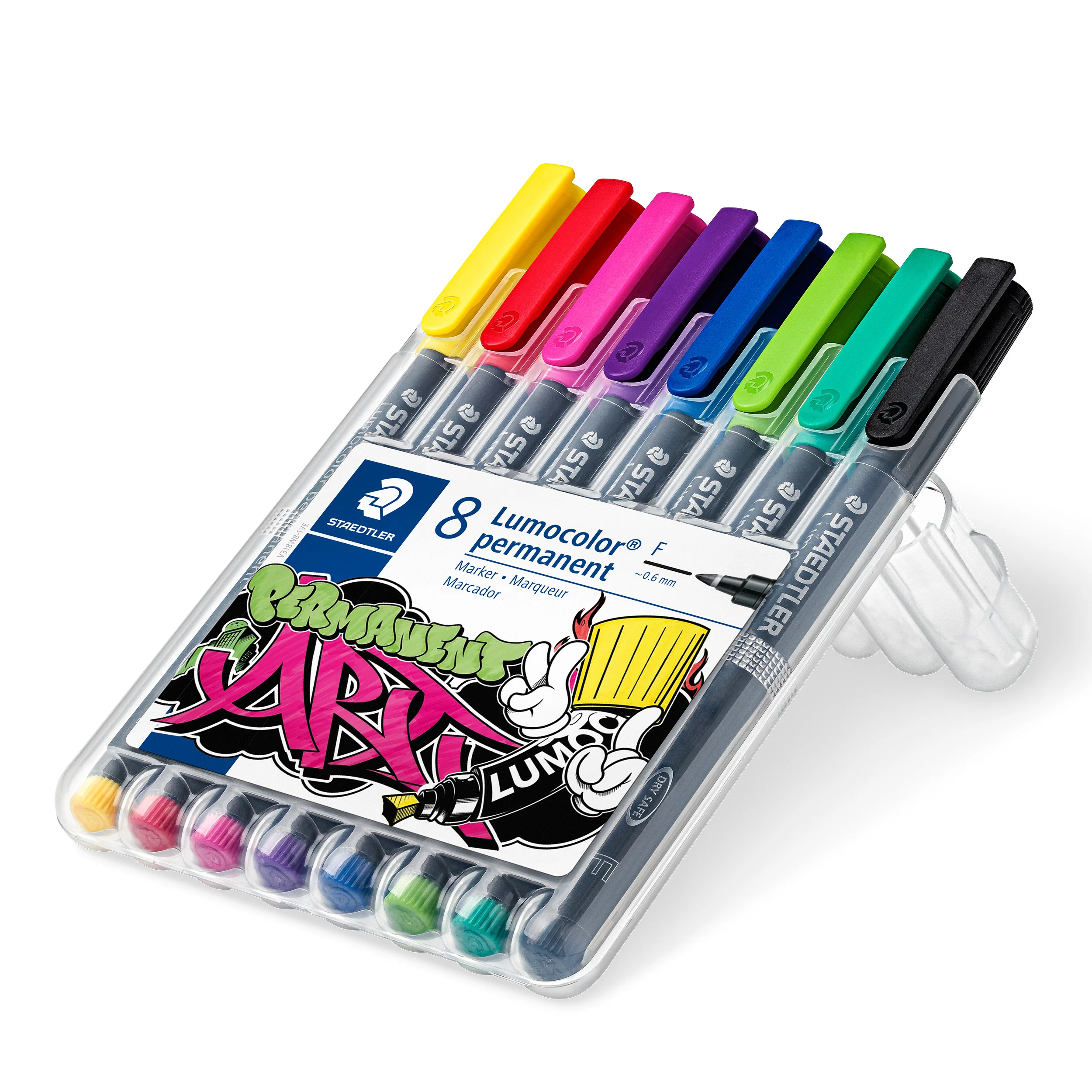 Etui chevalet de 8 feutres permanents Lumocolor - Pointe fine 0,6 mm - assortis - STAEDTLER - Image 2