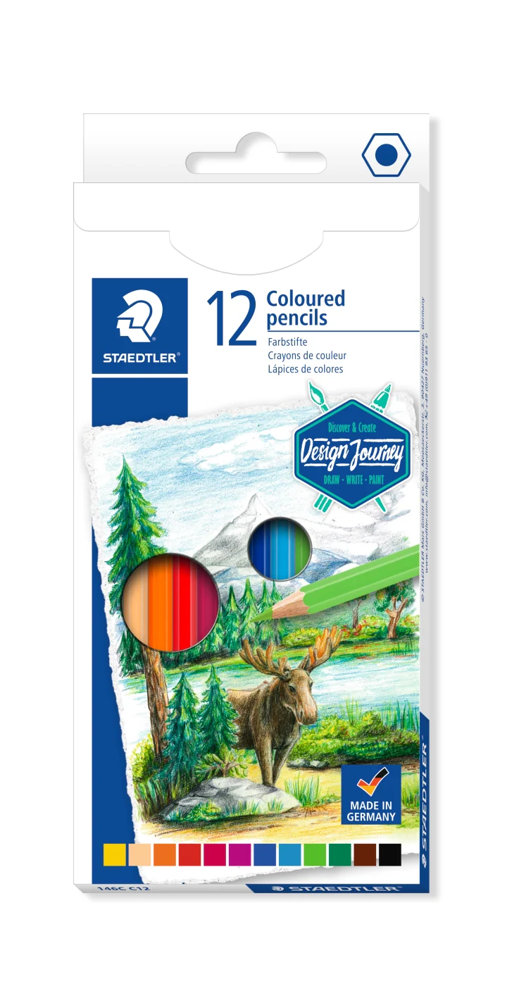 Etui carton de 12 crayons de couleurs Design Journey