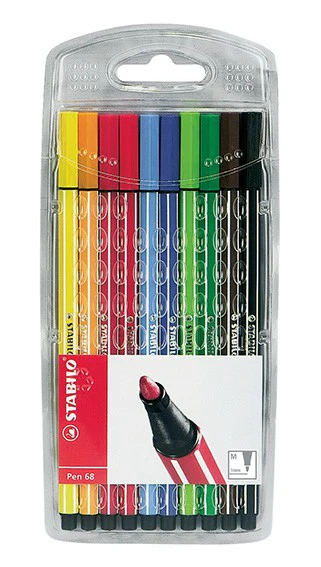 Etui chevalet de 10 feutres de dessin pointe moyenne STABILO Pen 68