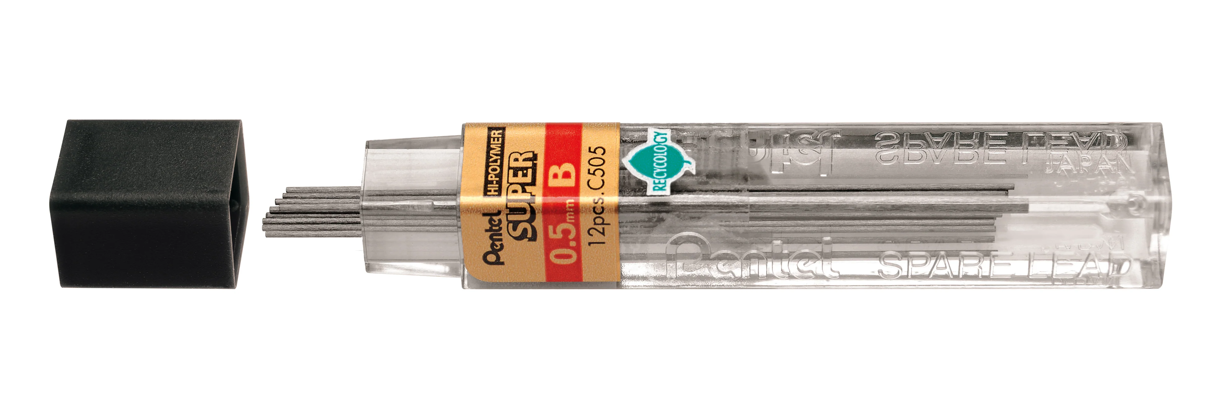 Etui de 12 mines graphite Hi-polymer SUPER diamètre 0,5 mm. B