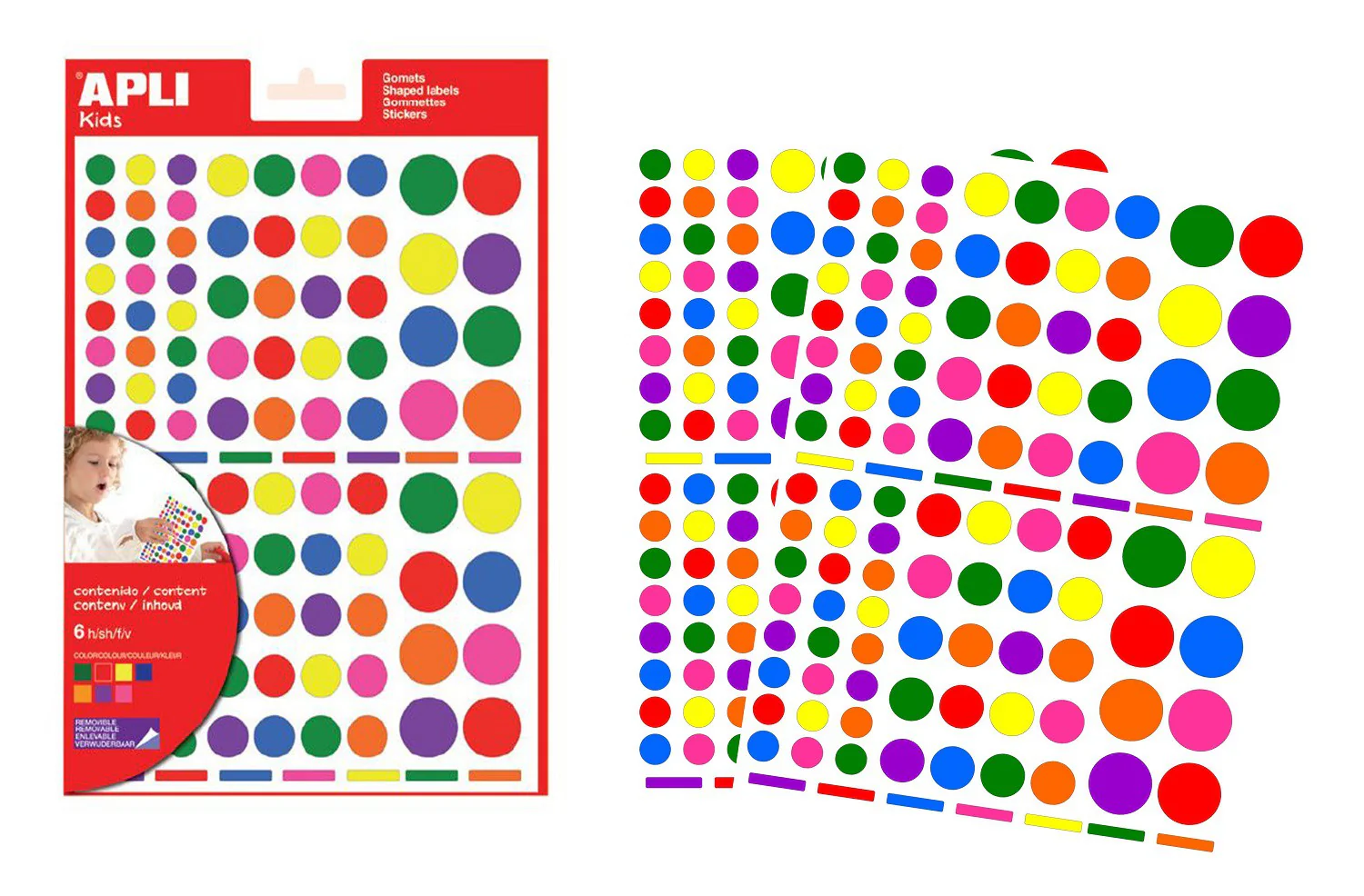 Gommettes repositionnables rondes - 6 couleurs