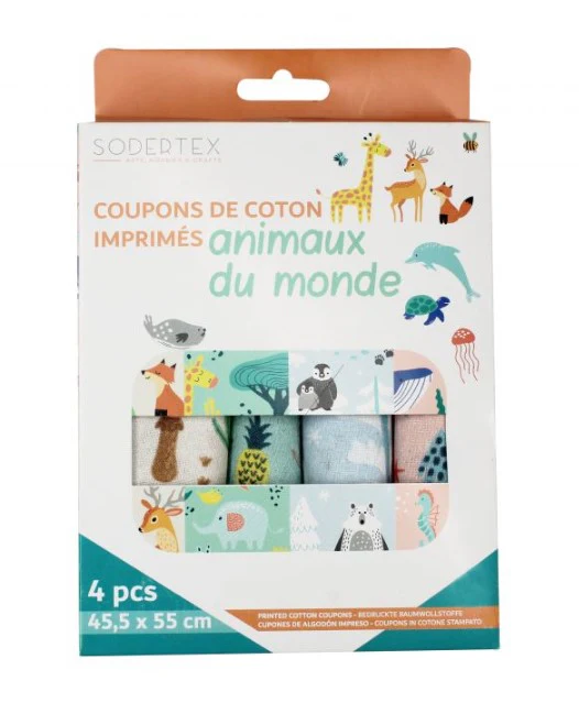 Lot de 4 coupons de tissus imprimés thème Animaux du monde - Image 3