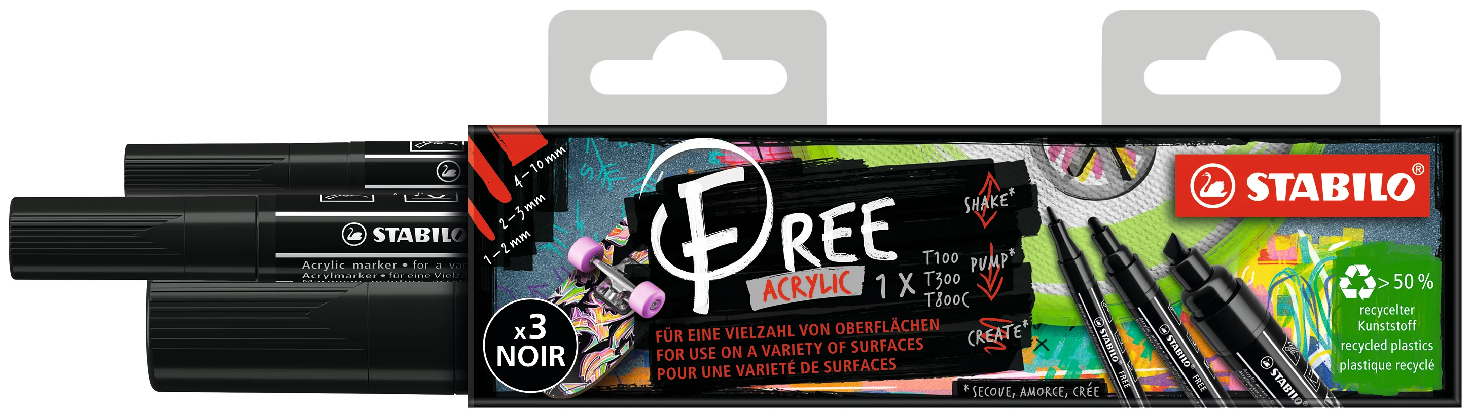 Pochette 3 marqueurs acrylique FREE noirs - Pointe fine/moyenne/large - Image 2