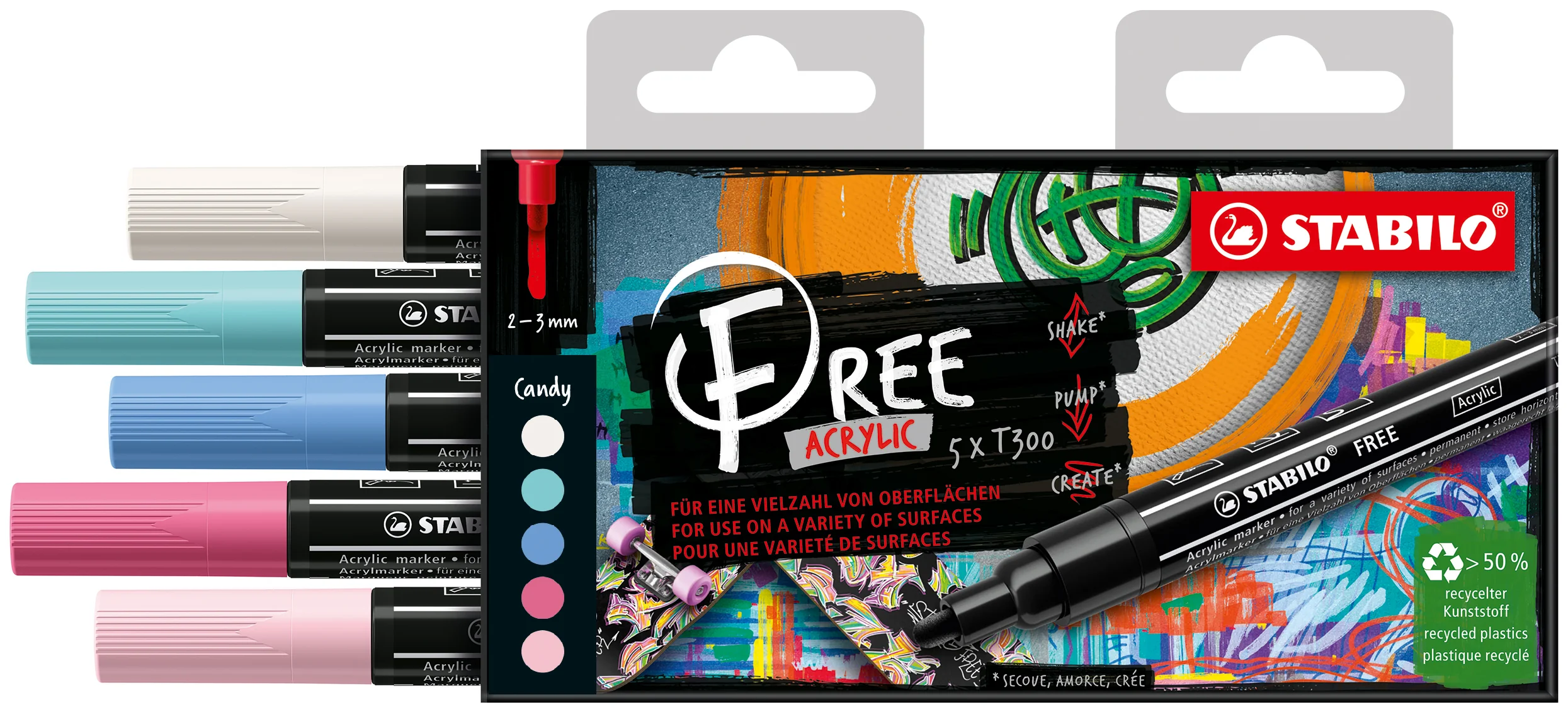 Pochette de 5 marqueurs acrylique FREE T300- CANDY - Image 2