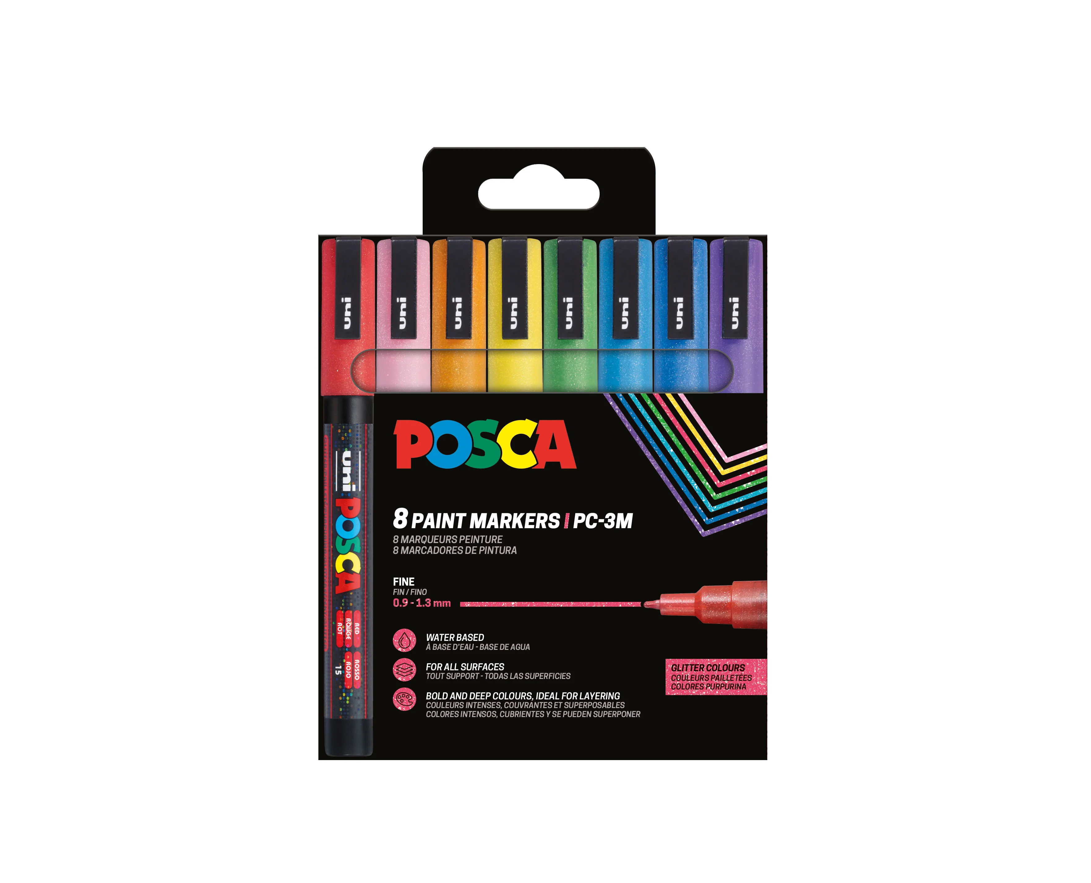 Étui de 8 marqueurs POSCA PC3-ML assortis – Couleurs pailletées