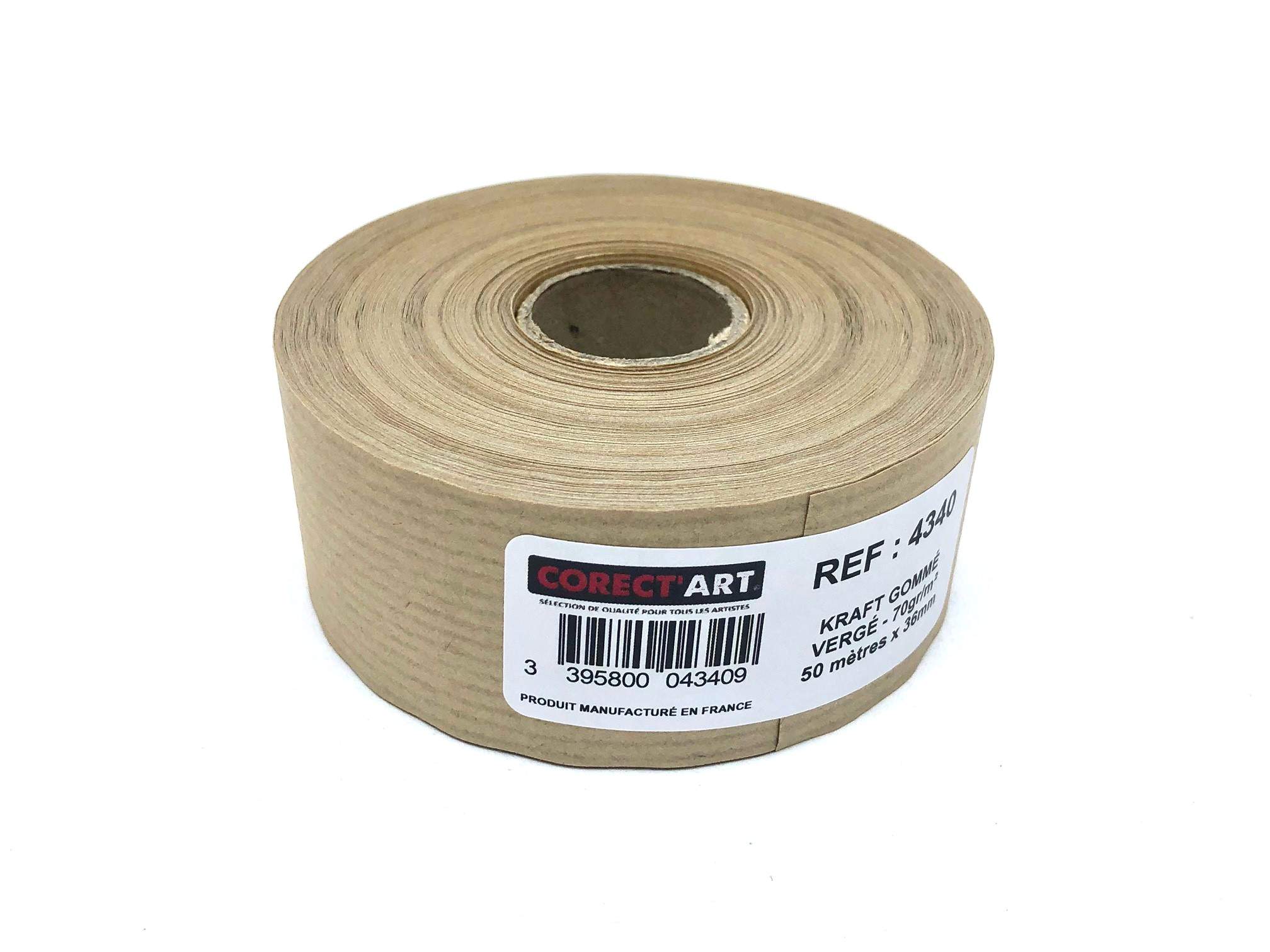 Rouleau Kraft Gommé Brun 70 gr, Vergé - 50 M x 36 mm
