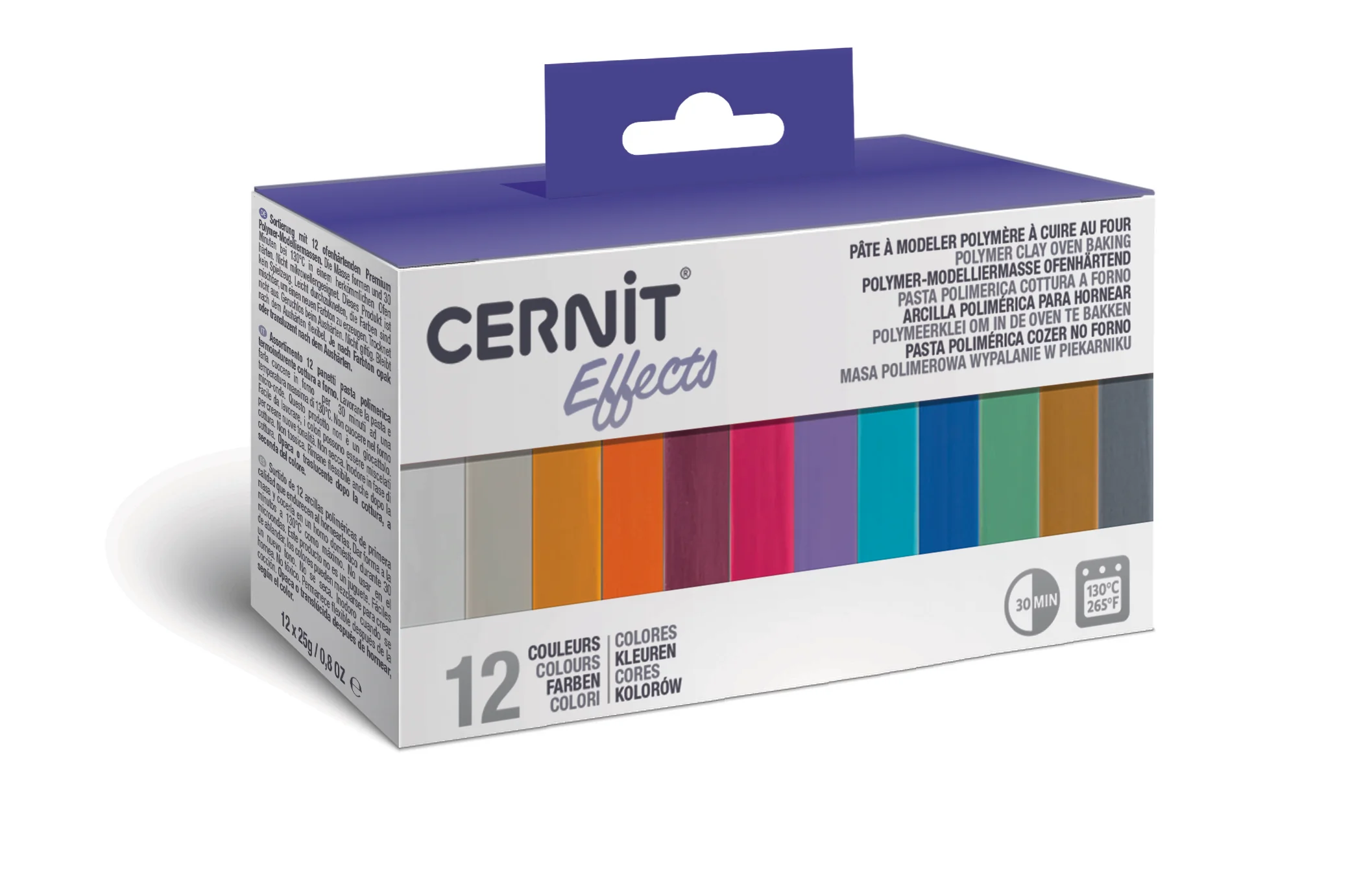 Set 12 mini-pains 25g pâte polymère Cernit - Couleurs effets