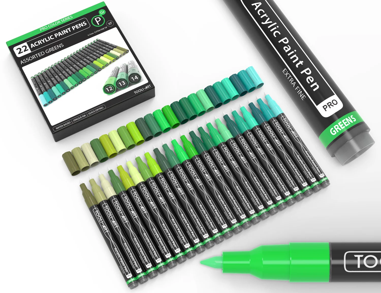 Set de 22 marqueurs acrylique Tooli-Art 0,7 mm - Vert - Image 4