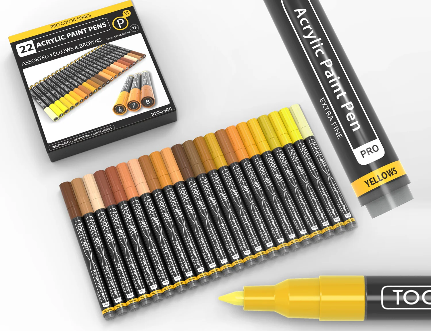 Set de 22 marqueurs acrylique Tooli-Art 0,7 mm - Jaune - Image 4
