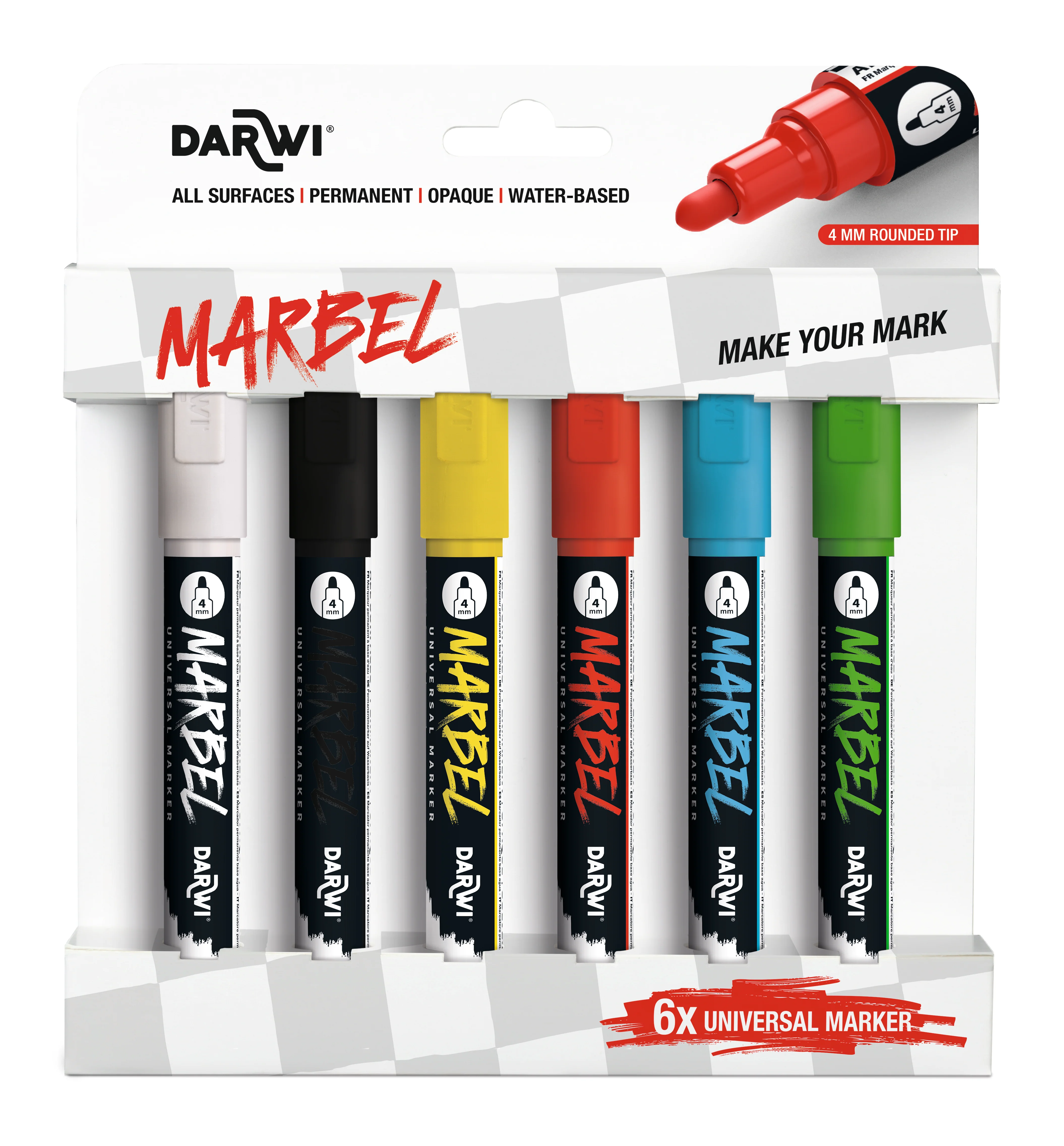 Set de 6 marqueurs Marbel pointe médium 4 mm - assortiment primaire
