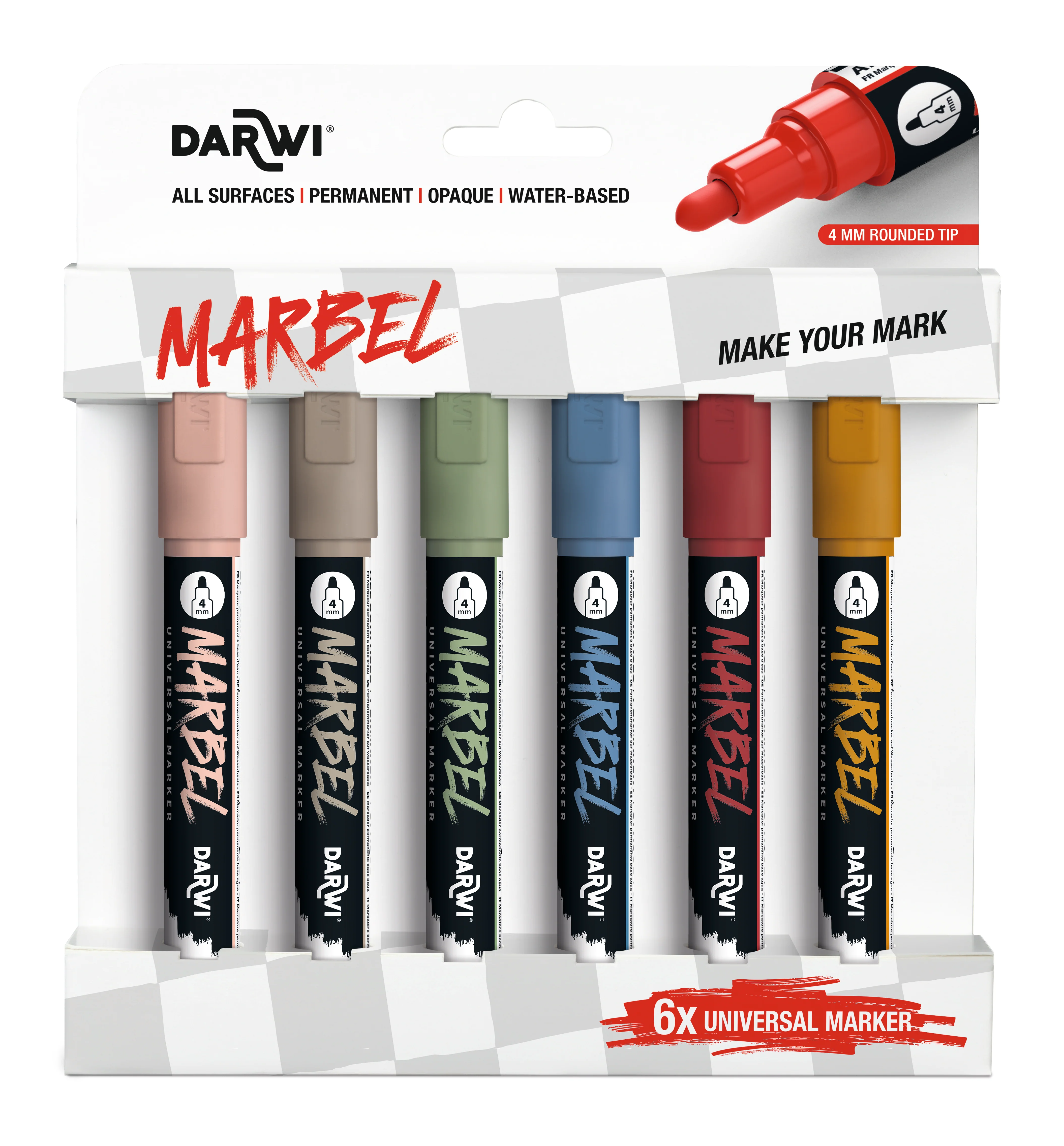 Set de 6 marqueurs Marbel pointe médium 4 mm - assortiment nature