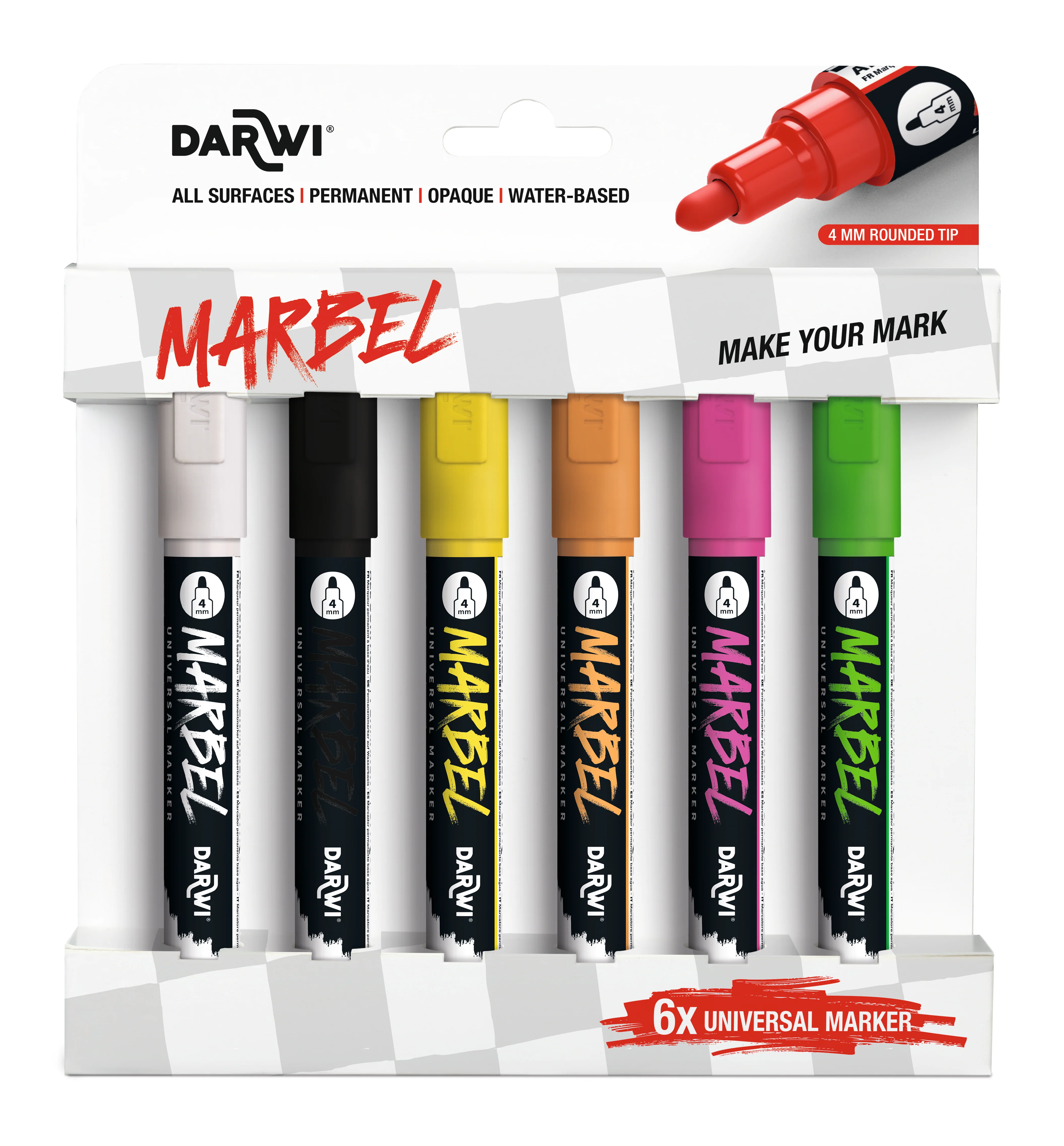 Set de 6 marqueurs Marbel pointe médium 4 mm - assortiment fluo
